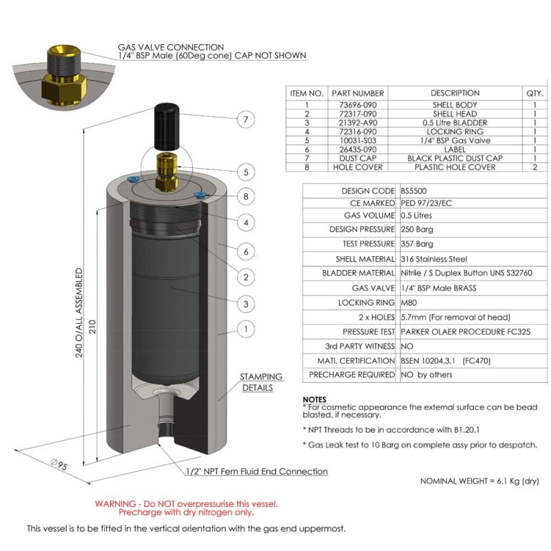 Pulsation Dampers (APD, BPD, CPD, DPD) - APD050-0-0005