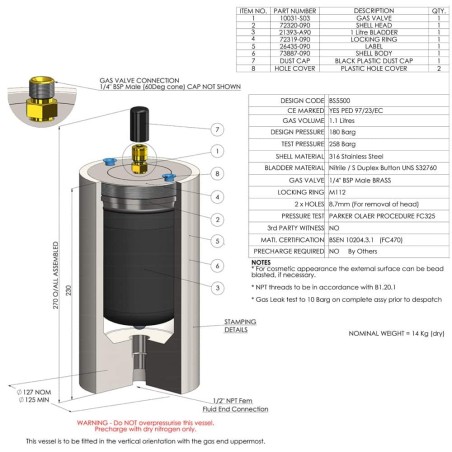 Pulsation Dampers (APD, BPD, CPD, DPD) - APD100-0-0005